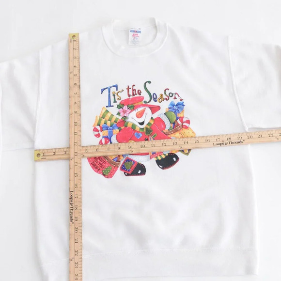 Vintage Jerzees White Snowman Ugly Christmas Tis The Season Crewneck Sweater M - Picture 4 of 11